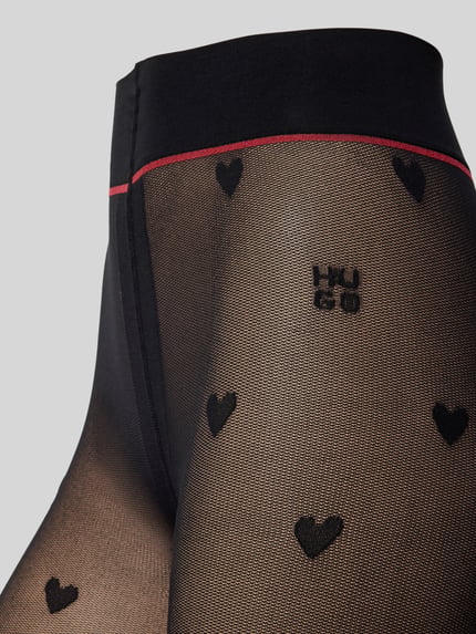 HUGO Rajstopy z intarsją z logo model „TH HEART” Czarny 2