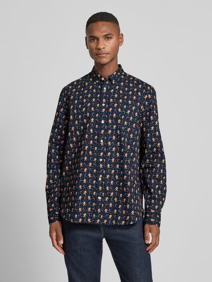 Montego Regular Fit Freizeithemd mit Weihnachtsmotiv Dunkelblau 4