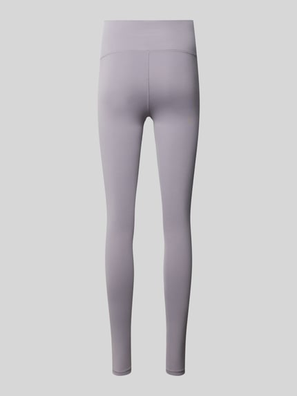 Produktfoto, graue Slim Fit Leggings mit Logo-Print Modell 'Harmony' von New Balance, elastischer Jersey, Damen, Rückansicht
