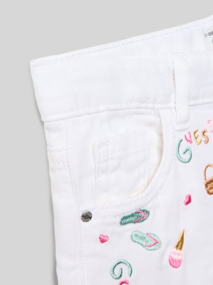 Productfoto, korte jeans 'Jeansshorts met Stitchings' van guess voor kinderen in puur katoen, regular fit, all-over look, stitchings, detailopname