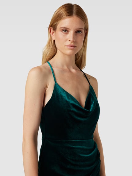 LUXUAR FASHION Knielanges Cocktailkleid mit Wasserfall-Ausschnitt Gruen 3