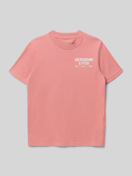 Produktfoto, T-Shirt mit Label-Prints Modell 'NYC EST 1892' von Abercrombie&Fitch in Rosa, Regular Fit, Rundhalsausschnitt, glatte Baumwollstruktur