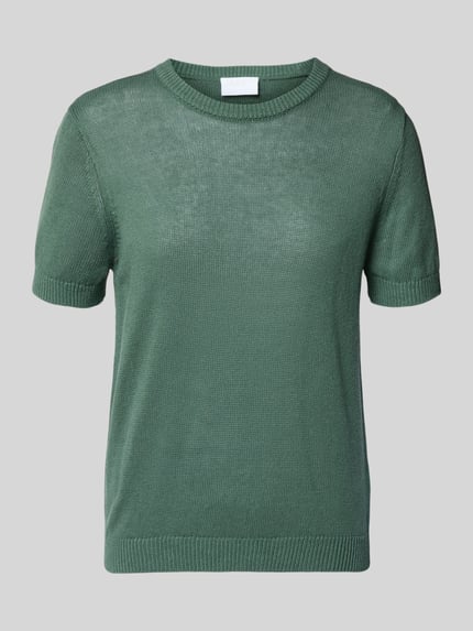 Produktfoto, Strickshirt aus Leinen-Mix mit Rundhalsausschnitt von Jake*s Collection in gedämpftem Grün, gerader Schnitt, feine Textur, Damen Leinen-Viskose, 1/2-Arm, schlichte Optik