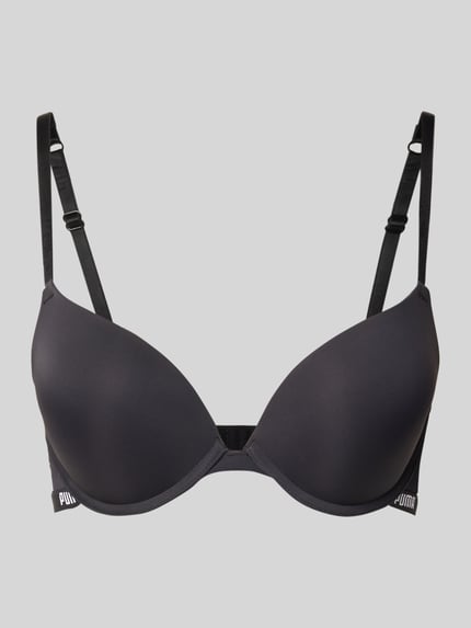 Produktfoto, Push-up-BH mit verstellbaren Trägern von PUMA, schwarzer Material-Mix mit Stretch-Anteil, körpernahe Passform, Hakenverschluss