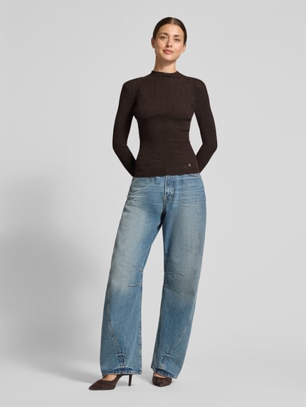 GUESS Slim Fit Rollkragenpullover mit Glitzergarn Modell 'Isabel' Dunkelbraun 1