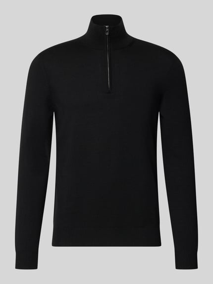 Produktfoto, Modern Fit Troyer aus reiner Schurwolle Modell 'Dario' von JOOP! COLLECTION in Schwarz, glatte Textur, dezenter Glanz