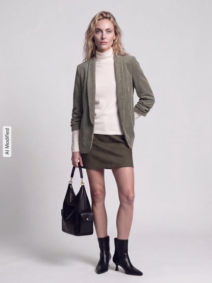 PIECES Taillierter Kurzblazer mit 3/4-Arm Modell 'BOSELLA' Khaki 1