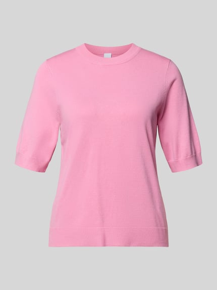 Produktfoto, Strickshirt aus Viskose-Mix mit Rundhalsausschnitt Modell 'LENA' von YAS, Rosa, Körpernaher-Schnitt, 1/2-Arm, gerippte Abschlüsse