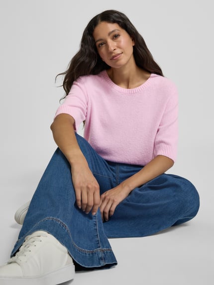 Milano Italy Sweter z dzianiny o kroju oversized z okrągłym dekoltem Różowawy 3