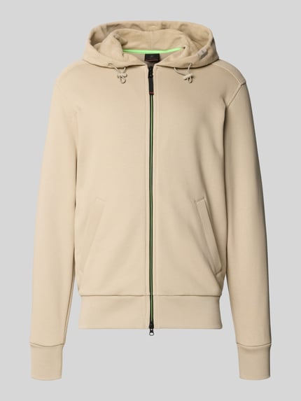 Produktfoto, Sweatjacke mit Zweiwege-Reißverschluss Modell 'KANO 2' von FIRE + ICE in Beige, Kapuze mit Tunnelzug, Eingrifftaschen, Baumwollstruktur, Regular Fit
