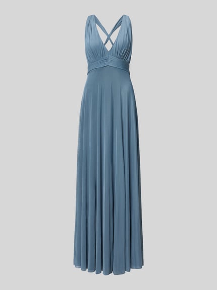 Productfoto, Maxikleid met V-hals en tailleband van Jake*s Cocktail, blauwe tinten, getailleerde fit, materiaal-mix met stretch