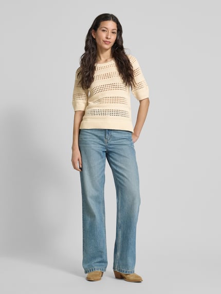 VILA Strickpullover mit 1/2-Arm Modell 'ELINJA' Offwhite 1