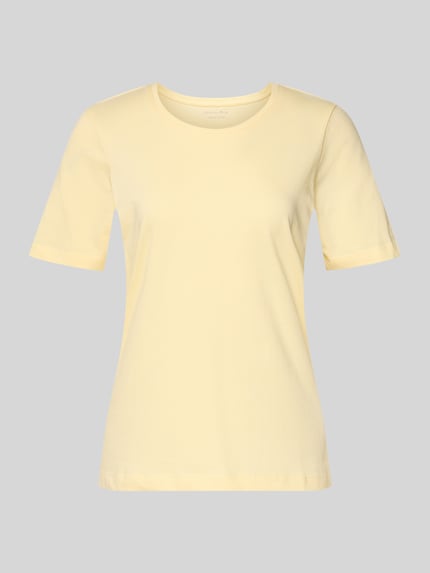 Productfoto, T-Shirt met ronde hals van Christian Berg Woman, zuiver katoen, regular fit, korte mouw, lengte achterzijde maat S: 60 cm, lichtgeel
