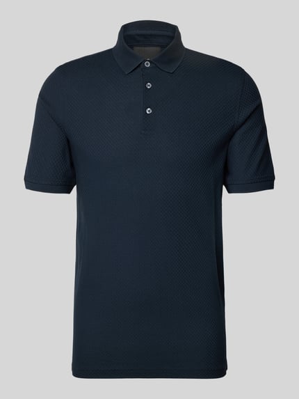 Produktfoto, Slim Fit Poloshirt mit Strukturmuster von bugatti in Dunkelblau, Baumwolle, Knopfleiste, dezente Struktur, Herrenmode