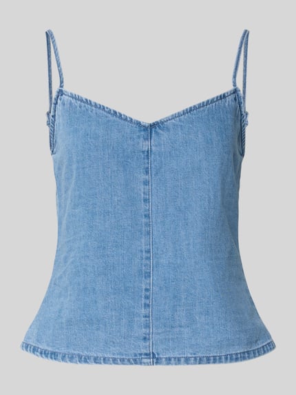 Productfoto, Top met linnenmix in denim-look model 'Dot' van JJXX, getailleerde pasvorm, katoen-linnenmix, spaghetti-bandjes