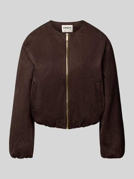Productfoto, donkerbruine Regular Fit Kunstlederjacke in velourslook Modell 'STINA' van ONLY, dames leder- / kunstlederjacke