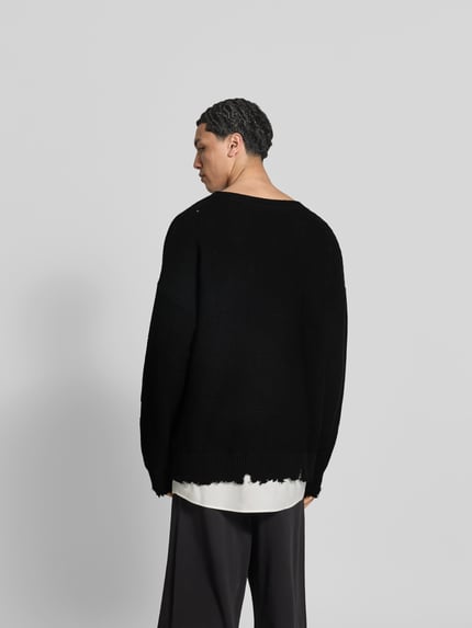 MM6 Maison Margiela Sweter o kroju relaxed fit z efektem znoszenia Czarny 5