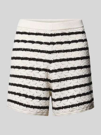 Produktfoto, Straight Fit Shorts in Strick-Optik von REVIEW aus Reine Baumwolle mit schwarzem und weißem semitransparentem Design, elastischer Bund, Streifenmuster