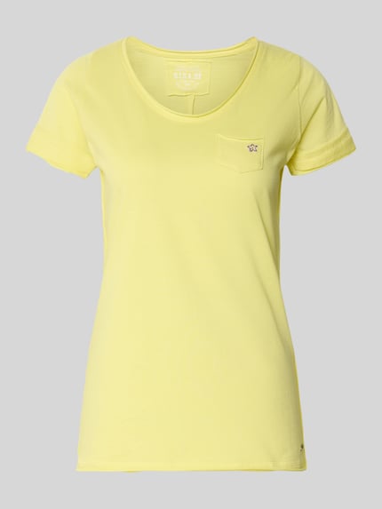 Produktfoto, T-Shirt mit Brusttasche Modell 'GS23' von G.I.G.A. DX in Gelb, reine Baumwolle, Regular Fit, V-Ausschnitt, glatte Textur