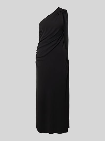 Produktfoto, schwarzes Midikleid mit Neckholder und Raffungen, Modell 'EVA' von Mango, taillierter Schnitt, blickdichtes Unterkleid