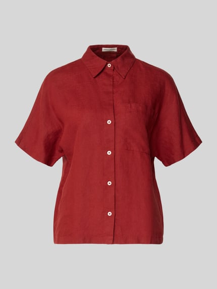 Produktfoto, Relaxed Fit Bluse aus reinem Leinen van Marc O'Polo, look: effen kleuren, pasvorm: relaxed fit, overhemdkraag, knoopsluiting, korte mouw, borstzak, materiaal: linnen