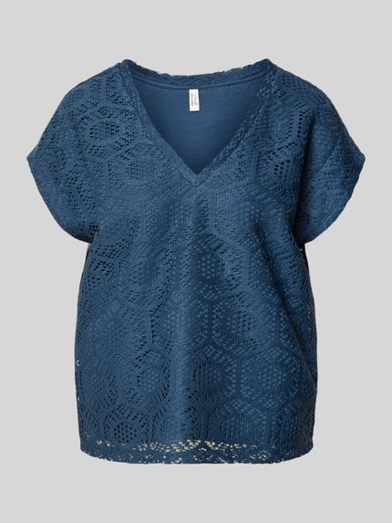 Produktfoto, Boxy Fit T-Shirt mit semitransparentem Besatz Modell 'IRIS' von Vero Moda, damski t-shirt, efekt: jednolity kolor, krój: pudełkowy krój, wzór: abstrakcyjny, detale: półprzezroczysty materiał, dekolt: dekolt w serek, rękaw: bez rękawów, wykończenie materiału: ażur, stretch