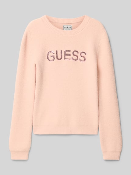 GUESS Sweter z dzianiny z aplikacją z logo Różowy 1