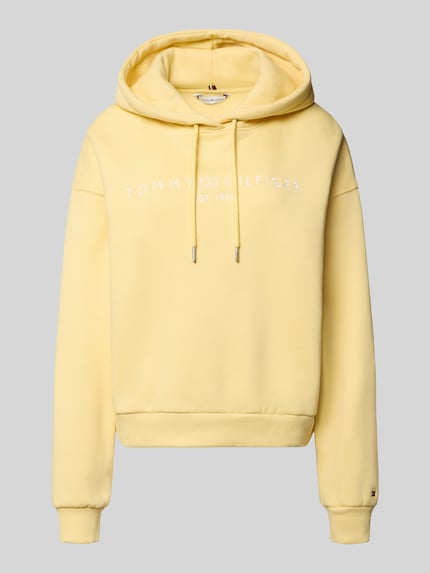 Produktfoto, Relaxed Fit Hoodie aus Baumwoll-Mix van Tommy Hilfiger in effen geel, labelstiksel, katoenmengsel sweat, geribbelde boorden