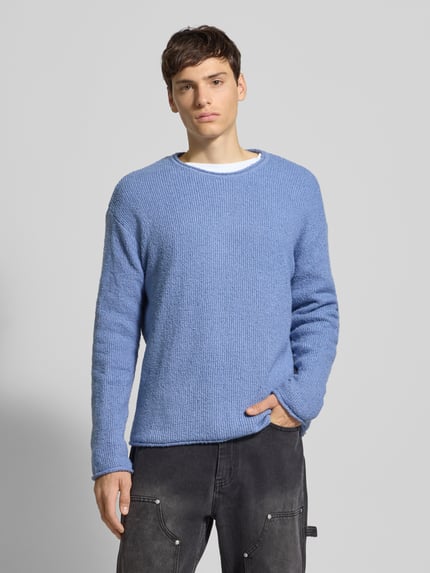 REVIEW Sweter z dzianiny z prążkowanymi wykończeniami Szaroniebieski 4