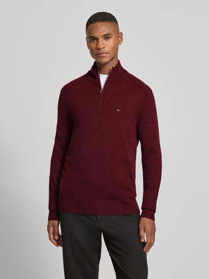 Tommy Hilfiger Regular Fit Troyer aus reiner Wolle Bordeaux 4