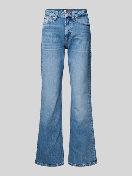 Productfoto, Regular Fit Bootcut Jeans uit katoenmix model 'CLEO' van Tommy Jeans, denim structuur, uni blauw, 5-pocket, mid waist.