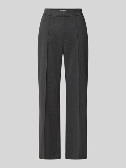 Produktfoto, Boocut Fit Stoffhose mit Viskose-Anteil von Christian Berg Woman in Dunkelgrau, elastischer Material-Mix, sichtbare Ziernähte, Paspeltaschen, glatte Textur