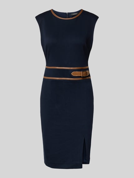 Lauren Ralph Lauren Knielanges Etuikleid mit Rundhalsausschnitt Modell 'KIRENA' Marine 2