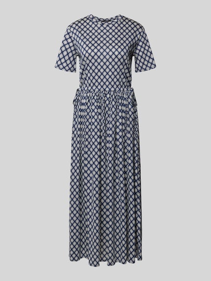 Produktfoto, Tailliertes Freizeitkleid aus reiner Baumwolle Modell 'FASCINO' von Weekend Max Mara mit Optik:Allover-Muster, Midi-Länge, Rundhals, Raffung, Kurzarm, geradem Saum, Material: reine Baumwolle.