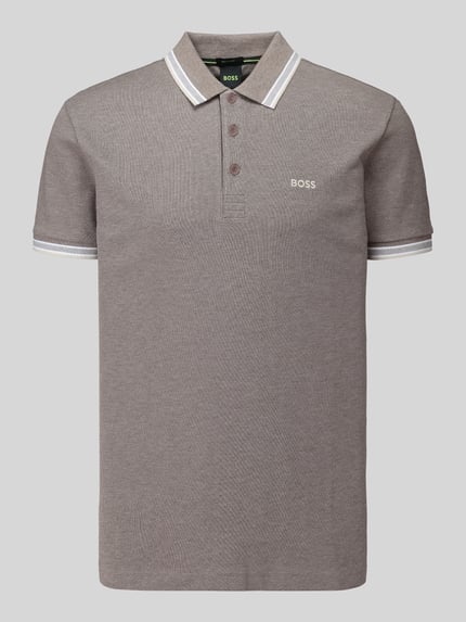Produktfoto, Regular Fit Polokragen aus reiner Baumwolle Modell 'PADDY' von BOSS, Herren Poloshirt von BOSS Green, braun-graue Farbe mit weiß abgesetzten Bündchen, glatte Textur