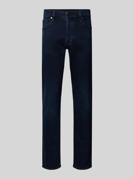 Produktfoto, Slim Fit Jeans mit 5-Pocket-Design von G-Star in Dunkelblau, Baumwoll-Shetlandwoll-Mix mit Stretch-Anteil, Knopf- und Reißverschluss
