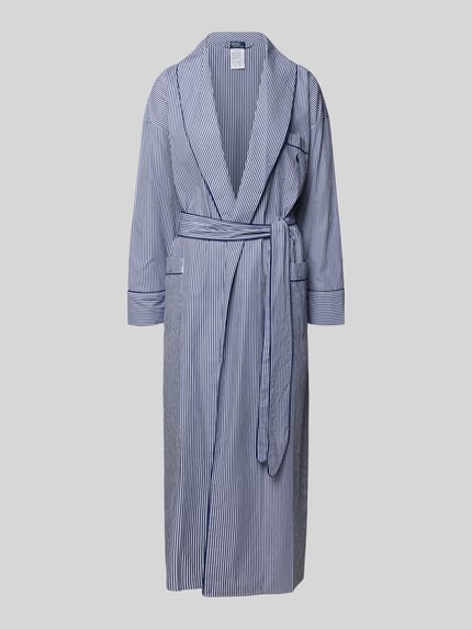 Produktfoto, Regular Fit Kimono aus reiner Baumwolle von Polo Ralph Lauren in blau-weiß gestreifter Two Tone Popeline mit Taillengürtel und Schalkragen.