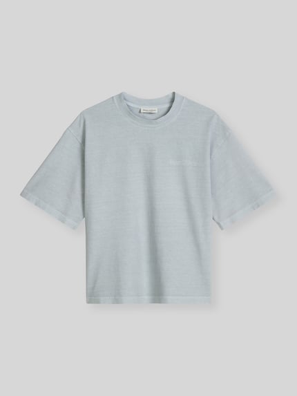 Produktfoto, Boxy Fit T-Shirt aus reiner Baumwolle von Marc O'Polo in Optik: Unifarben, Label-Schriftzug, Rundhals, Kurzarm, glatte Textur