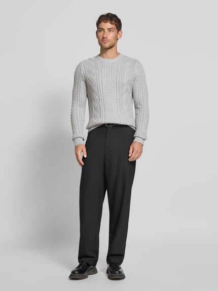 JACK & JONES Premium Sweter z dzianiny z prążkowanymi wykończeniami model ‘BLUSEAN’ Jasnoszary melanż 1