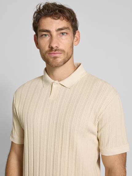 Selected Slim Fit Poloshirt mit Strukturmuster Modell 'JADEN' Sand 3