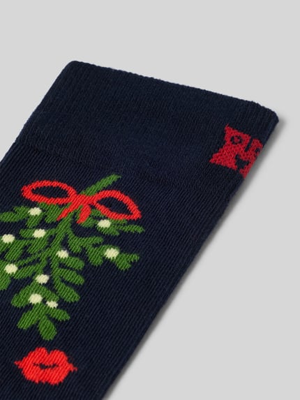 Happy Socks Socken aus elastischem Baumwoll-Mix Modell 'Mistletoe' Dunkelblau 2