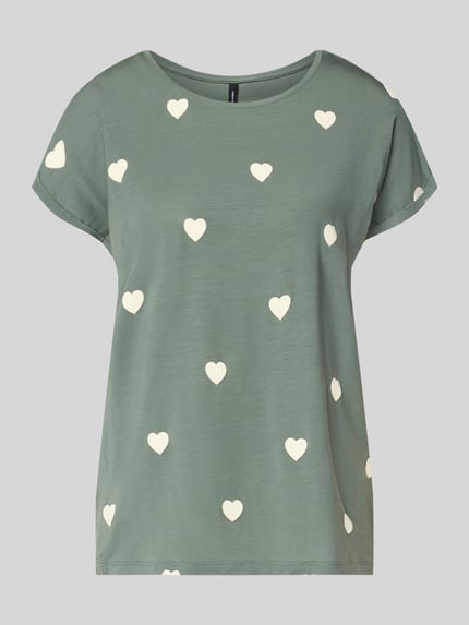 Produktfoto, Relaxed Fit T-Shirt aus Lyocell-Mix Modell 'AVA' von Vero Moda, mieszanka lyocellu, efekt: wzór na całej powierzchni, nadruk na całej powierzchni, okrągły dekolt, krótki rękaw, zakończenie rękawów: brzeg