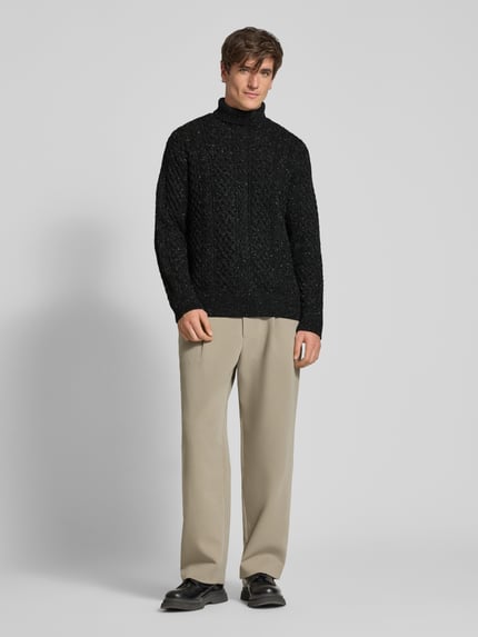 Selected Rollkragenpullover mit Zopfmuster-Struktur Black 1