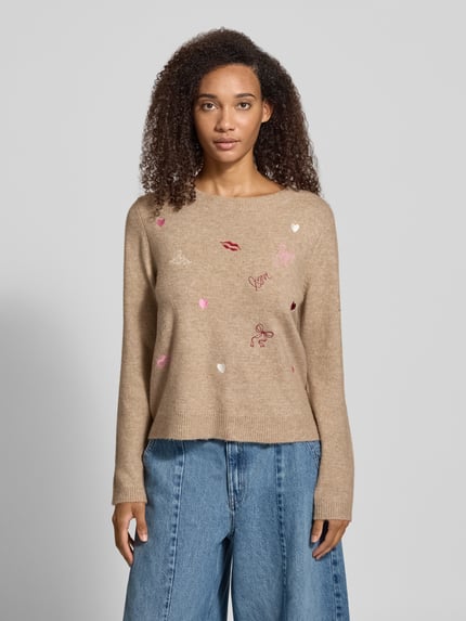 ONLY Regular fit pullover met wol model 'SHINE' Zand gemêleerd - 4