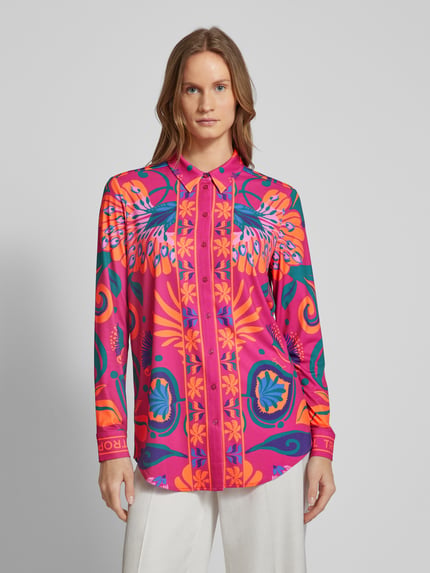Oui Bluse mit Allover-Print Fuchsia 4