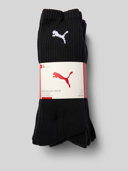 Produktfoto, Socken aus Baumwoll-Mix im 6er-Pack von PUMA für Herren in Schwarz mit weißem Logo, einfache Struktur und dezente Textur