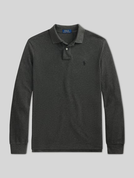Produktfoto, Regular Fit Poloshirt aus reiner Baumwolle von Polo Ralph Lauren, dunkelgrau, glatte Struktur, lange Ärmel