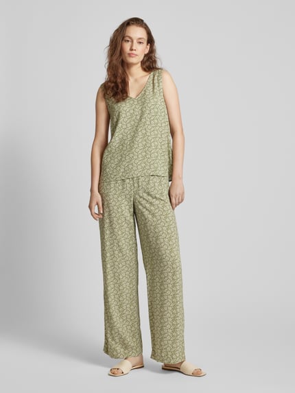 VILA High Waist Stoffhose mit Allover-Print Modell 'LISE' Oliv 1