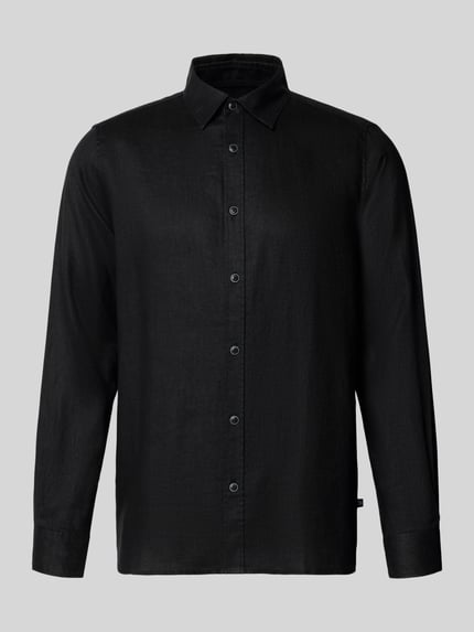 Produktfoto, Regular Fit Freizeithemd aus reinem Leinen von s.Oliver RED LABEL in Schwarz, einreihig, Kentkragen, unifarben, leichte Leinenstruktur