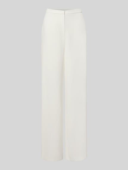 Produktfoto, Relaxed Fit Stoffhose mit Stretch-Anteil von SWING in Creme, glatte Satinstruktur, gerade Form, elastischer Material-Mix, Damenmode